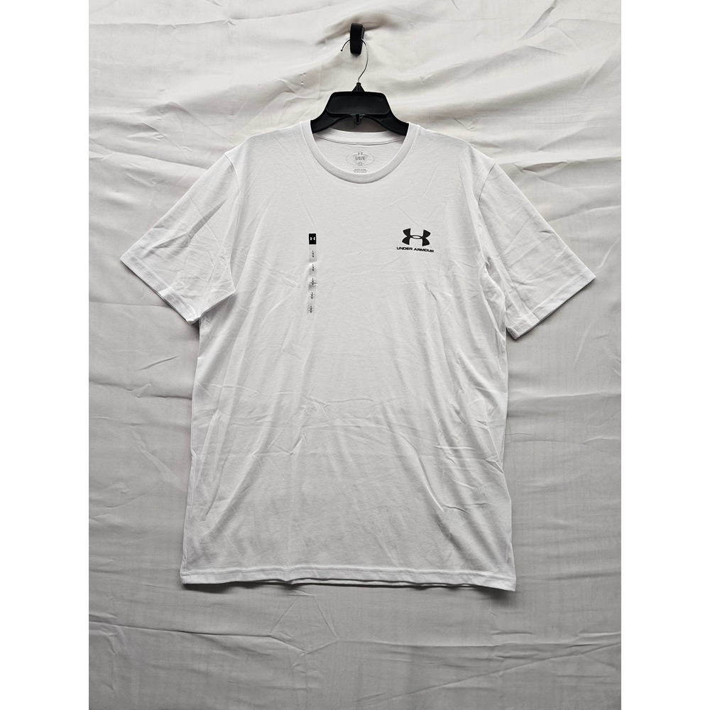 Under Armour Mens Sportstyle Logo T-Shirt White Cotton Blend Athletic Size Large